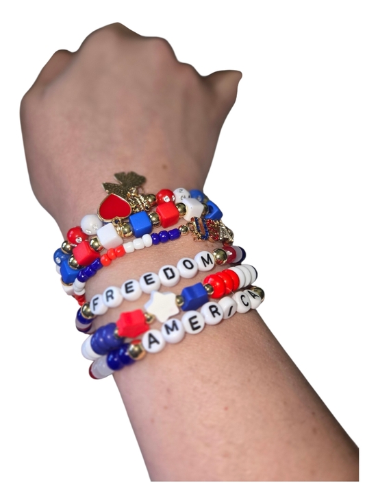 Hand Crafted Jewelry - Handmade Patriotic Bracelet Set • Red White Blue Beads • USA Jewelry Get All 281